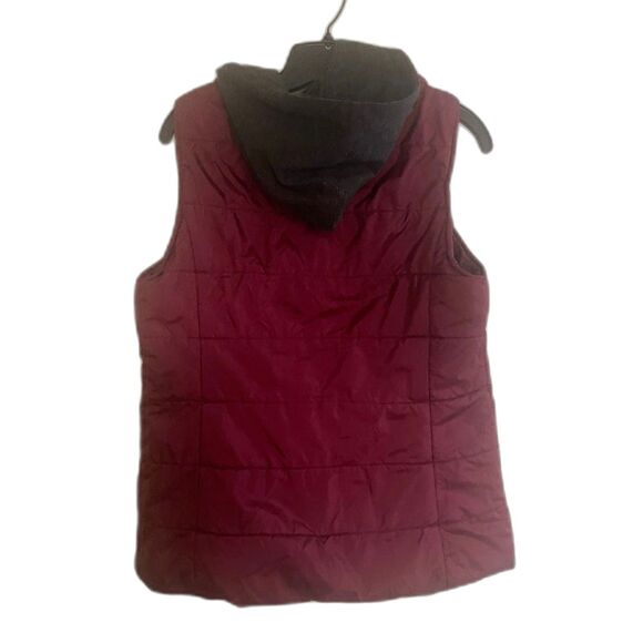 Arizona Jean Co Women's Burgundy & Black Quilted Puffer Vest Hooded Zip Size L - Picture 2 of 7